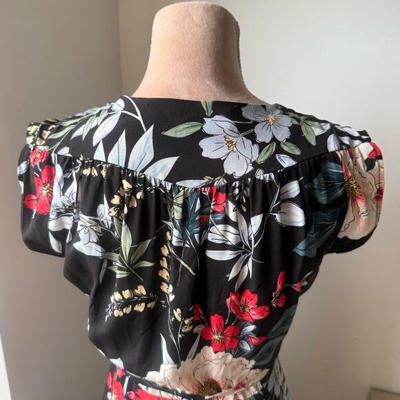 YUMI KIM Santorini Midi Wrap Dress Rain Forest Black Silk Floral Small Wedding - Picture 8 of 15